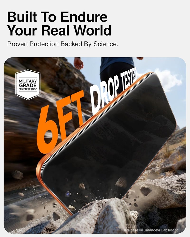 SmartDevil 2 Pack Tempered Glass for iPhone 17 Pro Privacy Screen Protector, Military-Grade Shatterproof Protection, 9H Hardness, Anti-Spy Privacy Film, Fast & Easy Installation, Case Friendly Design - Image 5